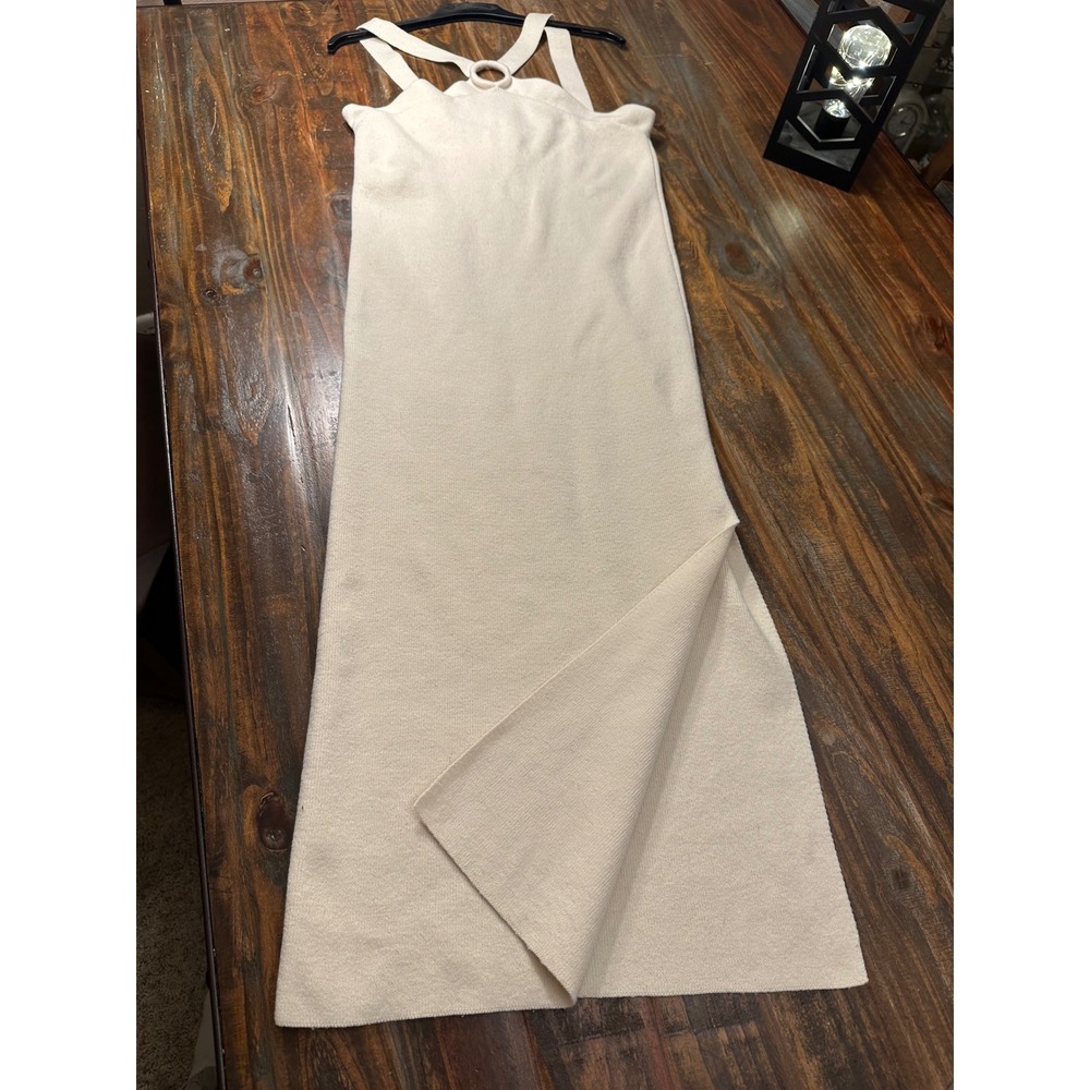 Lea & Viola Halter Dress Cream Knit Maxi Dress Ring Strap Sleeveless Large‎